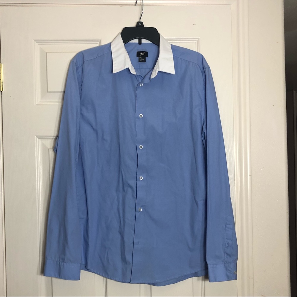Blue men’s button down dress shirt